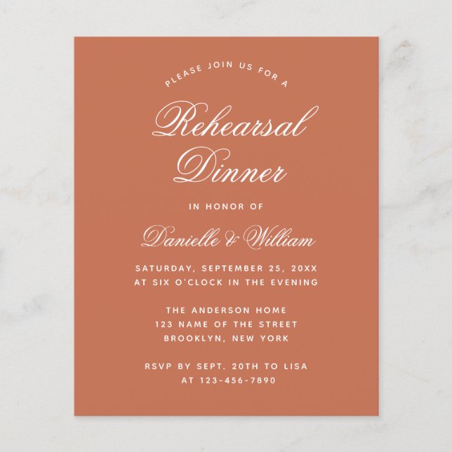 テラコッタバジェットリハーサルディナー招待状 (正面)