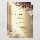 テラコッタバラエレガント金ゴールドスクリプ結婚ト 招待状 (正面/裏面)