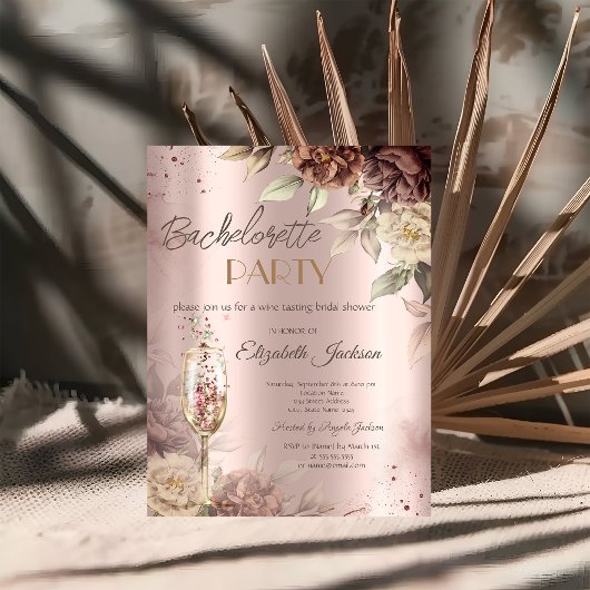 テラコッタバラワイングラスバチェロレッテ 招待状