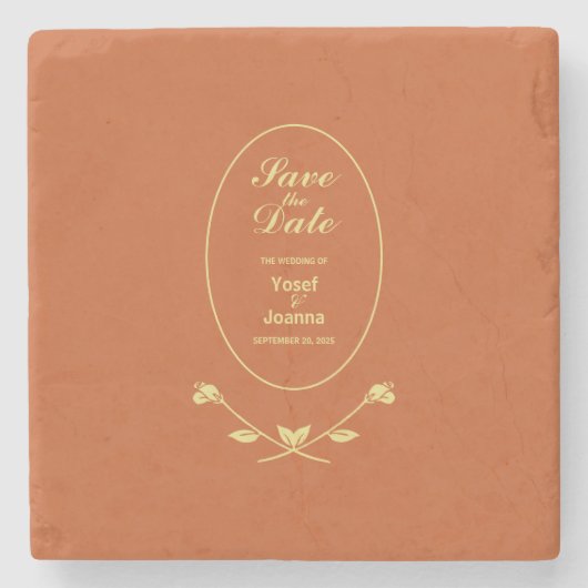 テラコッタバラ結婚式の日付を保存 ストーンコースター (正面)