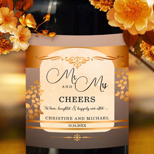 テラコッタバラ金ゴールド結婚ズワインラベル ワインラベル