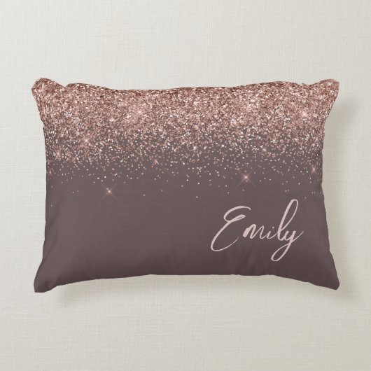 テラコッタバラ金ゴールド赤面ピンクグリッターモノグラム アクセントクッション (正面)