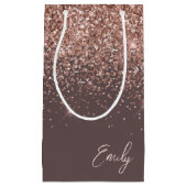 テラコッタバラ金ゴールド赤面ピンクグリッターモノグラム スモールペーパーバッグ (正面)