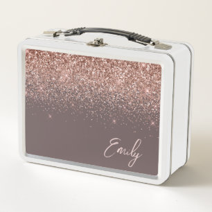 テラコッタバラ金ゴールド赤面ピンクグリッターモノグラム メタルランチボックス