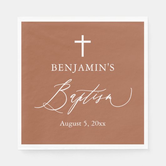 テラコッタバーンオレンジクロスバプティスペーパーナプキン スタンダードランチョンナプキン (正面)