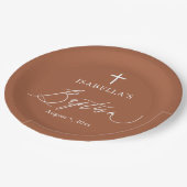 テラコッタバーンオレンジクロスバプテスマパーティープレート ペーパープレート (アングル)