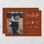 テラコッタバーンオレンジシンプル色の手書き写真 セーブザデート (正面/裏面)