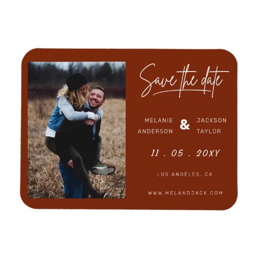 テラコッタバーンオレンジシンプル色の手書き写真S マグネット (横)