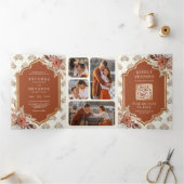 テラコッタバーンオレンジフローラインディアン結婚ズ 三つ折り招待状 (内部)