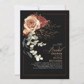 テラコッタバーンオレンジフローラブラックブライダルシャワー 招待状 (正面)