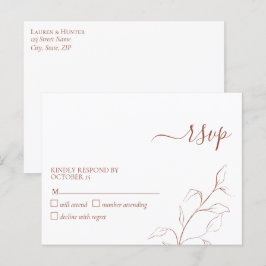 テラコッタバーンオレンジボタニカルNoメニューRSVP インビテーションポストカード