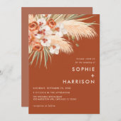 テラコッタバーンオレンジボホパンパスグラス結婚ズ 招待状 (正面/裏面)