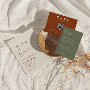 テラコッタバーンオレンジミニマリストボホ結婚ズ 招待状