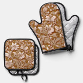 テラコッタバーンオレンジモダン色の植物学ボホ 鍋つかみ&鍋敷きセット (正面/裏面)