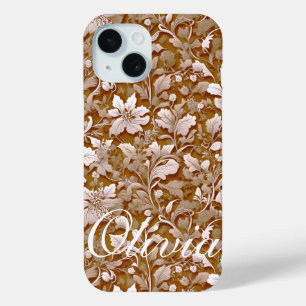 テラコッタバーンオレンジモダン色の植物学ボホ iPhone 15ケース
