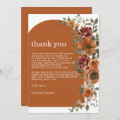 テラコッタバーンオレンジラストフローラ秋の結婚式 サンキューカード (正面/裏面)