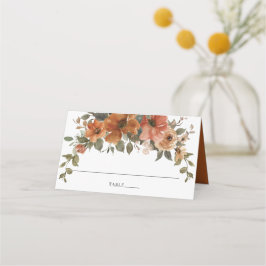 テラコッタバーンオレンジラストフローラ秋の結婚式 プレイスカード