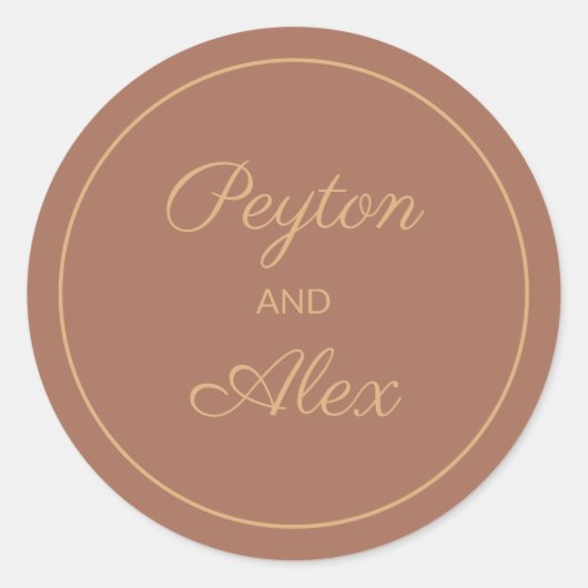 テラコッタバーンオレンジ秋新郎新婦の名前 ラウンドシール (正面)