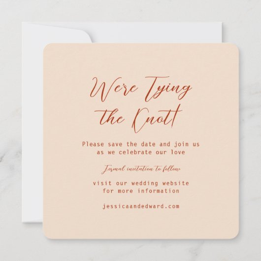 テラコッタバーンオレンジ&ベージュボホ素朴ー セーブザデート (裏面)