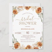 テラコッタバーントオレンジフローラブライダルシャワー 招待状 (正面)