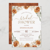 テラコッタバーントオレンジフローラブライダルシャワー 招待状 (正面/裏面)