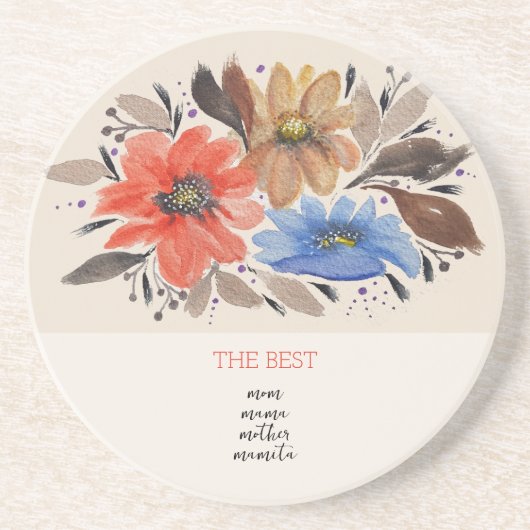 テラコッタパステルエレガントウォーターカラーフローラ コースター (正面)