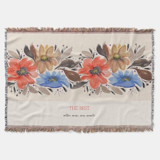 テラコッタパステルエレガントウォーターカラーフローラ スローブランケット (正面)