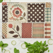 テラコッタパッチワークとキルト素朴フローラ キッチンタオル (折り畳み)