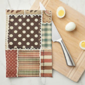 テラコッタパッチワークとキルト素朴フローラ キッチンタオル (四つ折り)
