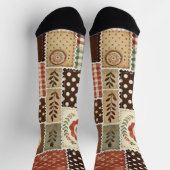 テラコッタパッチワークキルトパターンレトロフローラ ソックス (上部)