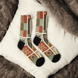 テラコッタパッチワークキルトパターンレトロフローラ ソックス