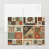 テラコッタパッチワークキルト素朴フローラデザイン ポストカード (正面/裏面)