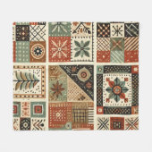 テラコッタパッチワークキルト素朴レトロヴィンテージ フリースブランケット (正面(横))