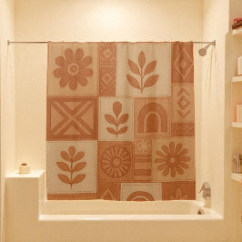 テラコッタパッチワークキ素朴ルトファームハウスフローラ シャワーカーテン