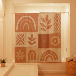 テラコッタパッチワークキ素朴ルトファームハウスフローラ シャワーカーテン