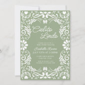 テラコッタパペルピカドメキシカングリーンベビーシャワー 招待状 (正面)