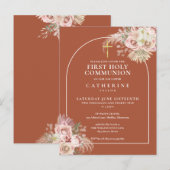テラコッタパンパスグラスアーチファースト聖餐式 インビテーションポストカード (正面/裏面)