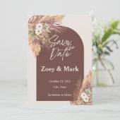 テラコッタパンパスグラスセーブ・ザ・デイト | 素朴 招待状 (スタンド正面)