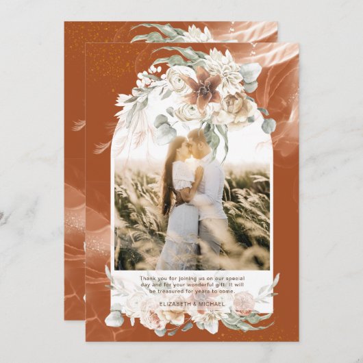 テラコッタパンパスグラスフローラ写真ありがとう サンキューカード (正面/裏面)