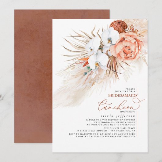 テラコッタパンパスグラスブリデスメイドスランチョン 招待状 (正面/裏面)