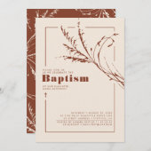 テラコッタパンパスグラスモダンミニマリスト洗礼 招待状 (正面/裏面)