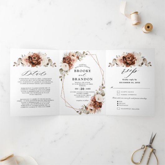 テラコッタパンパスグラス幾何素朴幾何結婚の 三つ折りプログラム (内部)