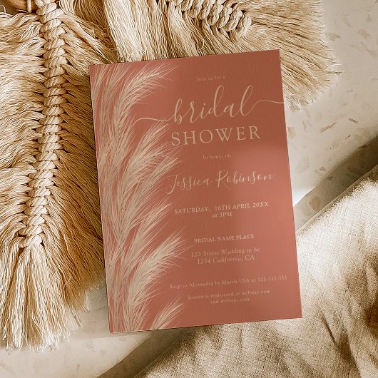 テラコッタパンパスグラス水彩ブライダルシャワー 招待状
