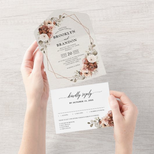 テラコッタパンパスグラス素朴幾何結婚的A オールインワン招待状 (貼ってはがせる)