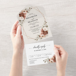 テラコッタパンパスグラス素朴幾何結婚的A オールインワン招待状