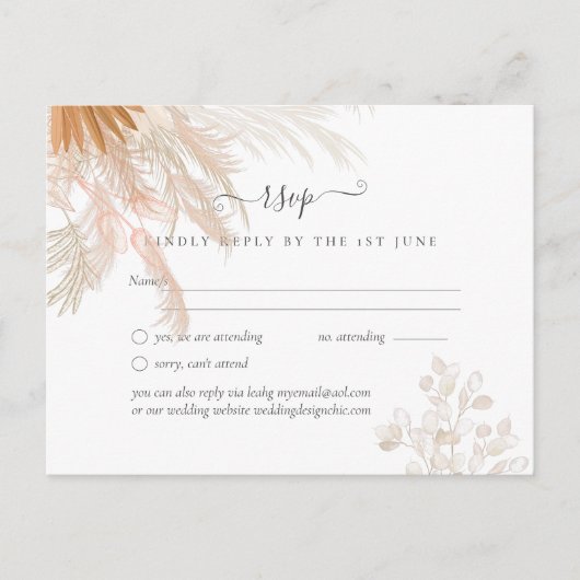 テラコッタパンパスグラス結婚トロピカル ポストカード (正面)