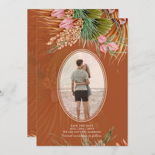 テラコッタパンパスグラス結婚写真救のThe Dat セーブザデート (正面/裏面)