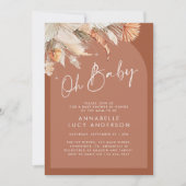 テラコッタパンパモダンス草の赤ん坊のシャワーが侵入 招待状 (正面)