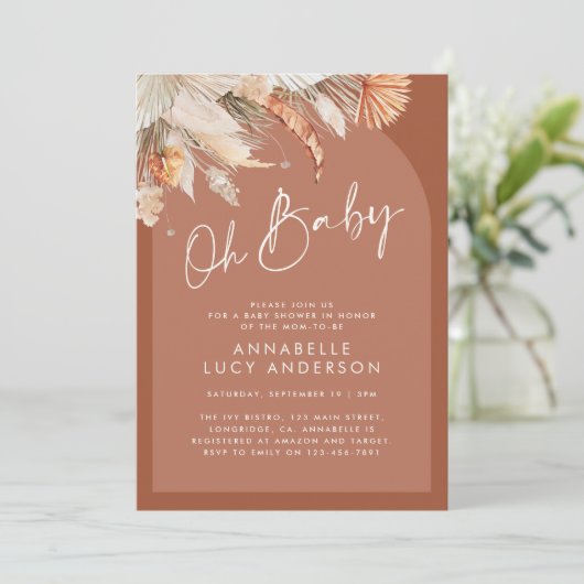 テラコッタパンパモダンス草の赤ん坊のシャワーが侵入 招待状 (スタンド正面)