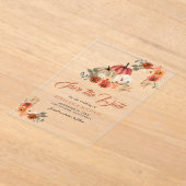 テラコッタパンプキンウェディング日付を保存 アクリル招待状 (レイダウン)